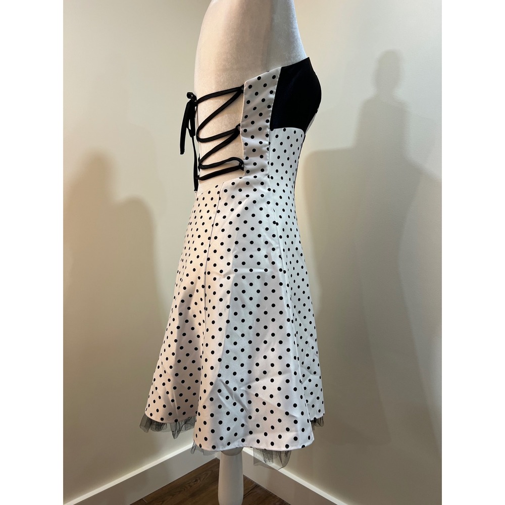 Jessica McClintock Gunne Sax Polka Dot Strapless Corset Dress Black White Size 5 - Picture 5 of 8